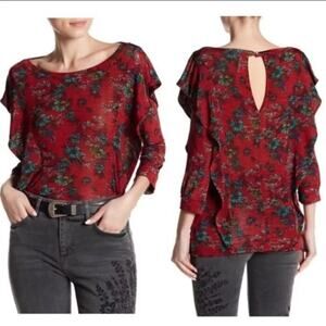 Free People Bohemian Fairy Grunge Whimsigoth Bird Print Long Sleeve Hipster Top